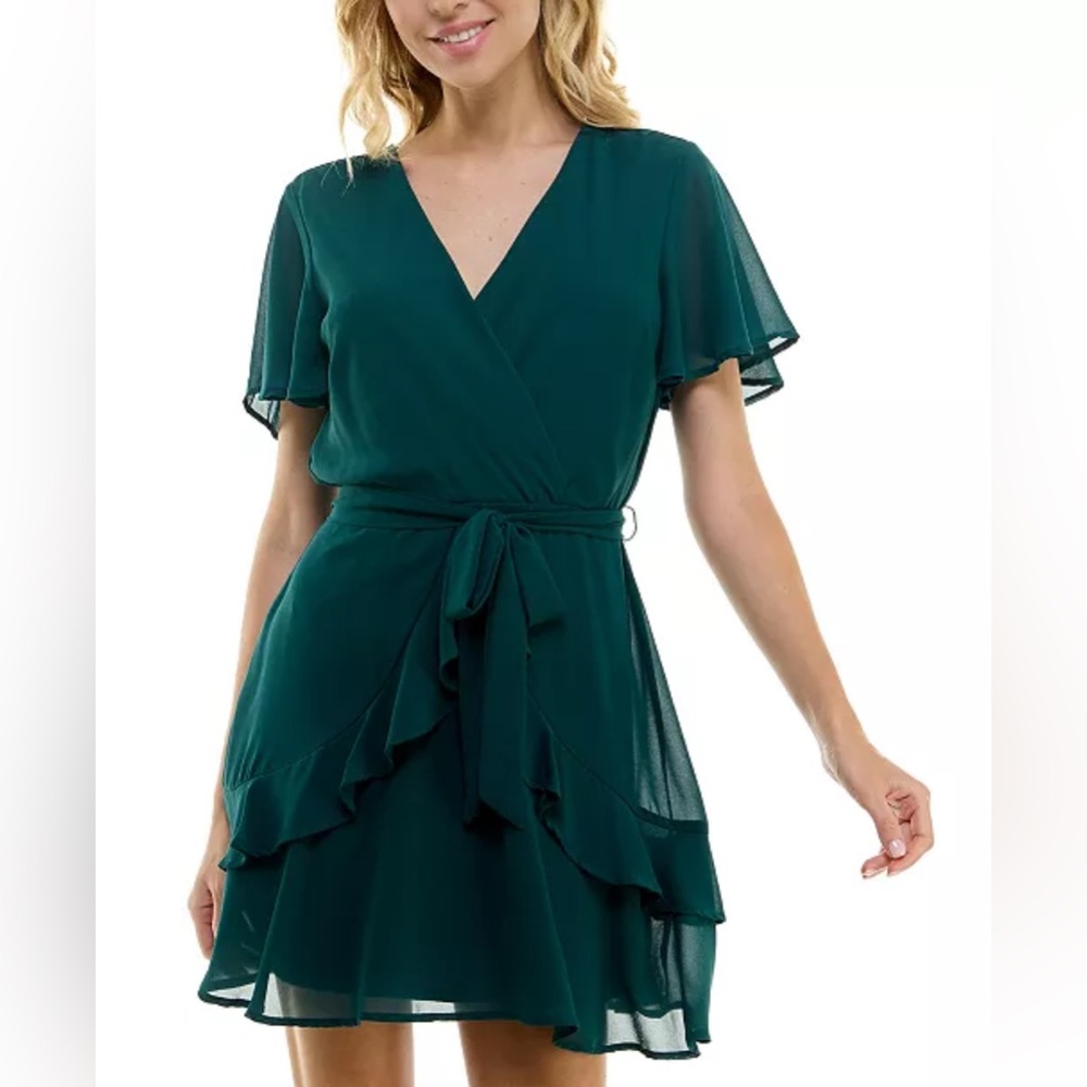 As U Wish Juniors' Chiffon Tie-Waist Dress Size S